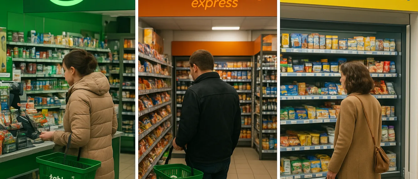 Цены в магазинах Żabka, Carrefour и Lewiatan.
